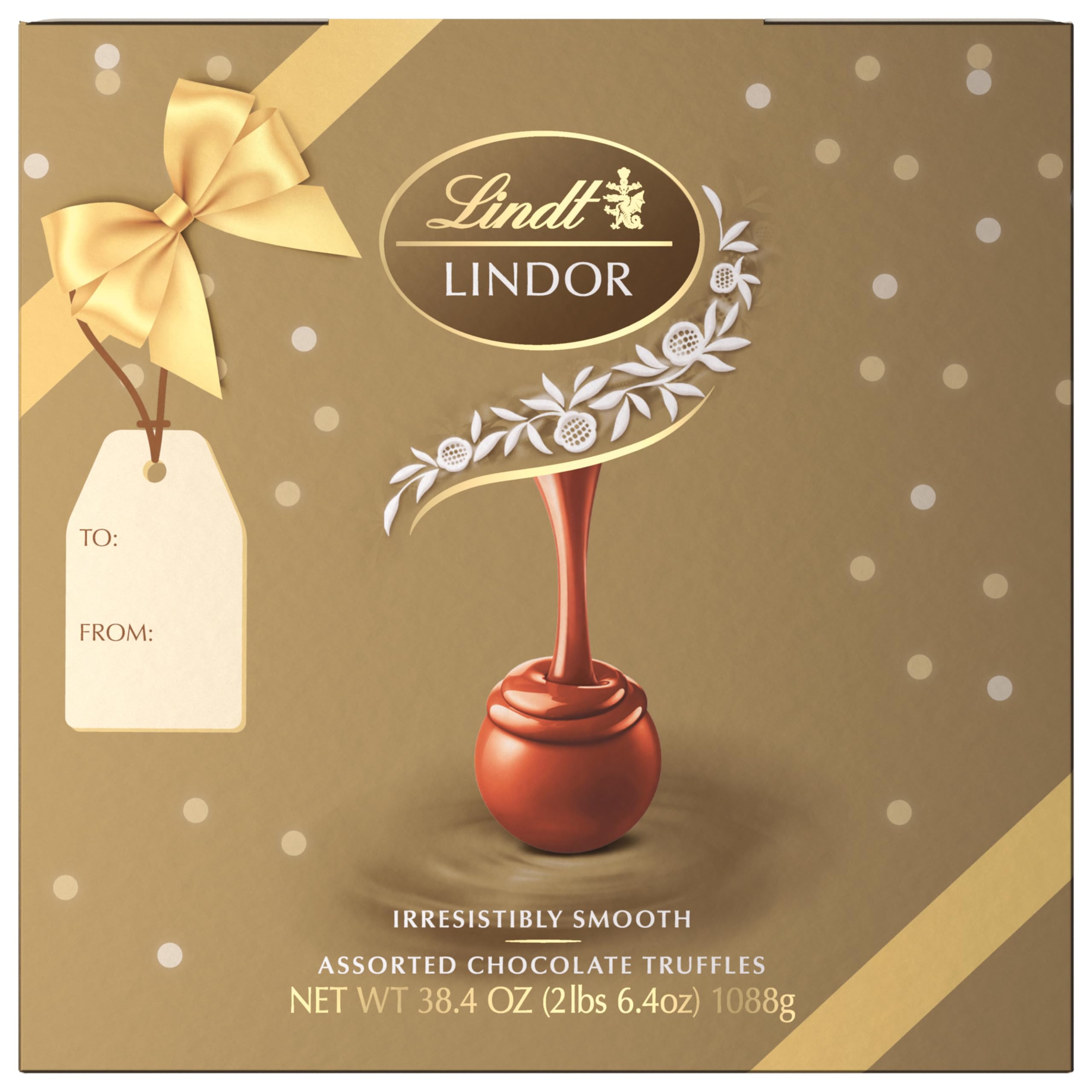 Lindt LINDOR caramel milk chocolate truffles, glossy shell and melt-in-mouth center.