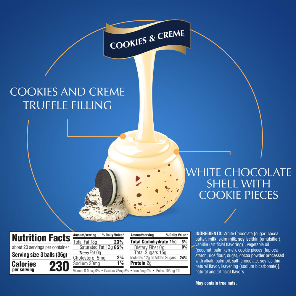 Lindt LINDOR Cookies and Creme kosher chocolate crafted with premium ingredients.