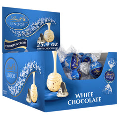 Lindt LINDOR Cookies and Creme truffles boxed packaging, ideal for gifting and celebrations.