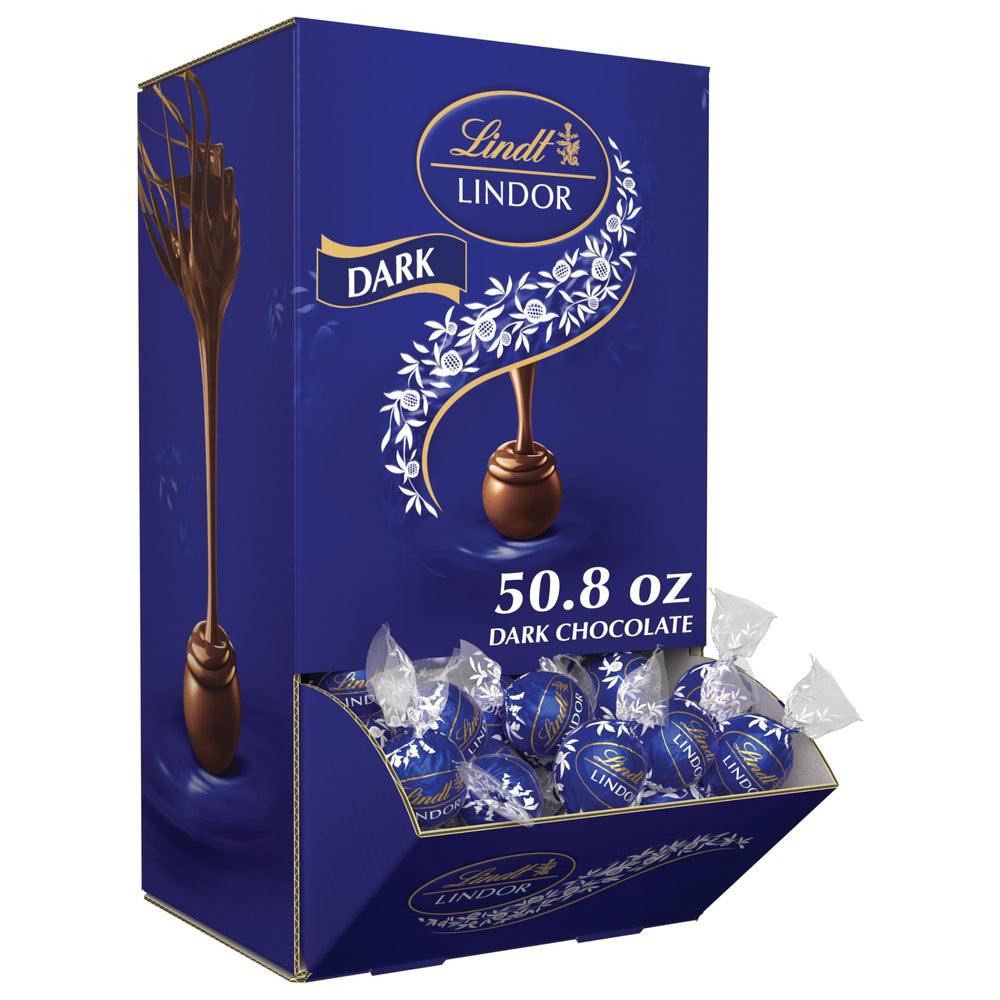 Lindt LINDOR dark chocolate shell image highlighting premium coating for refined snacking