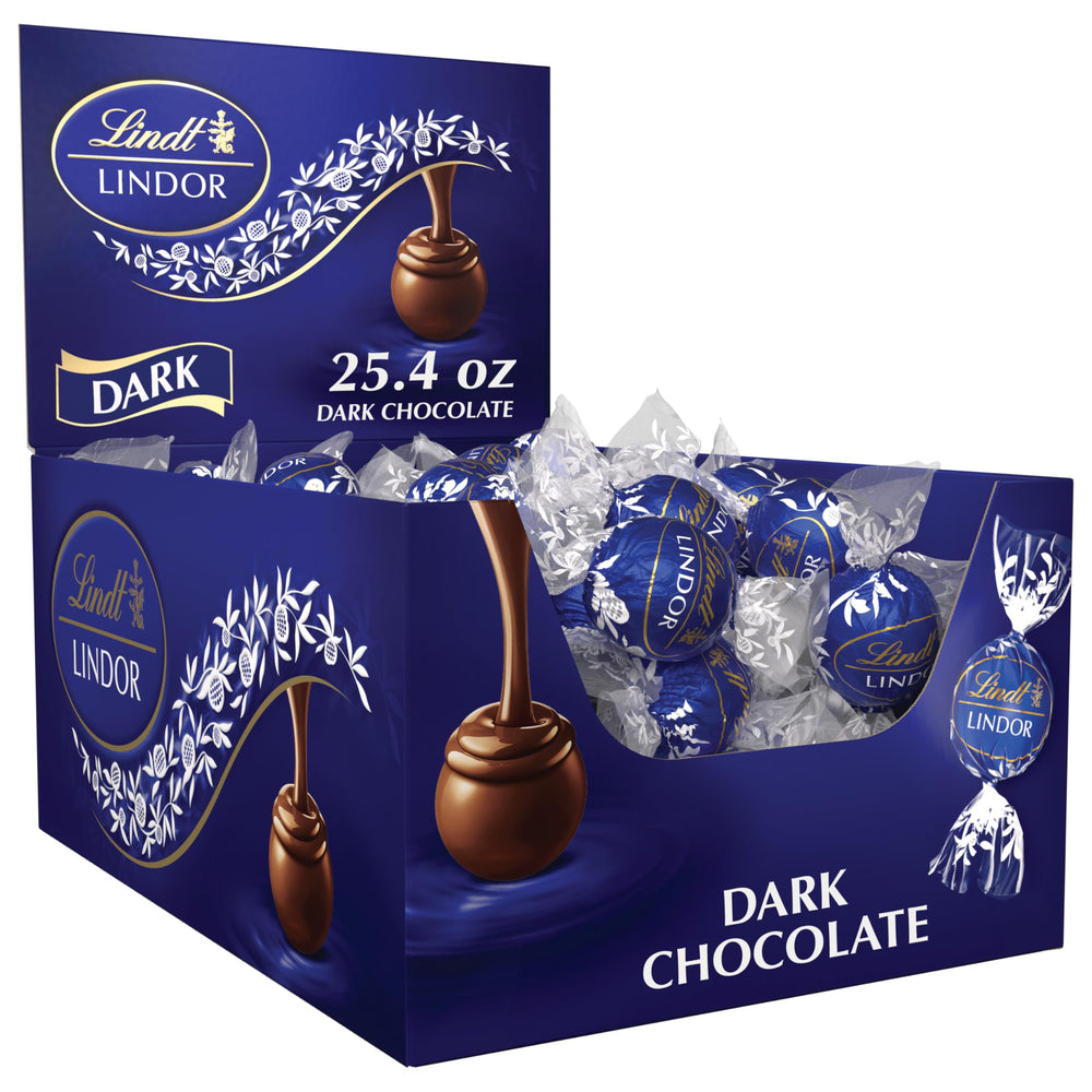 Lindt LINDOR dark chocolate truffles box for sharing and gifting.
