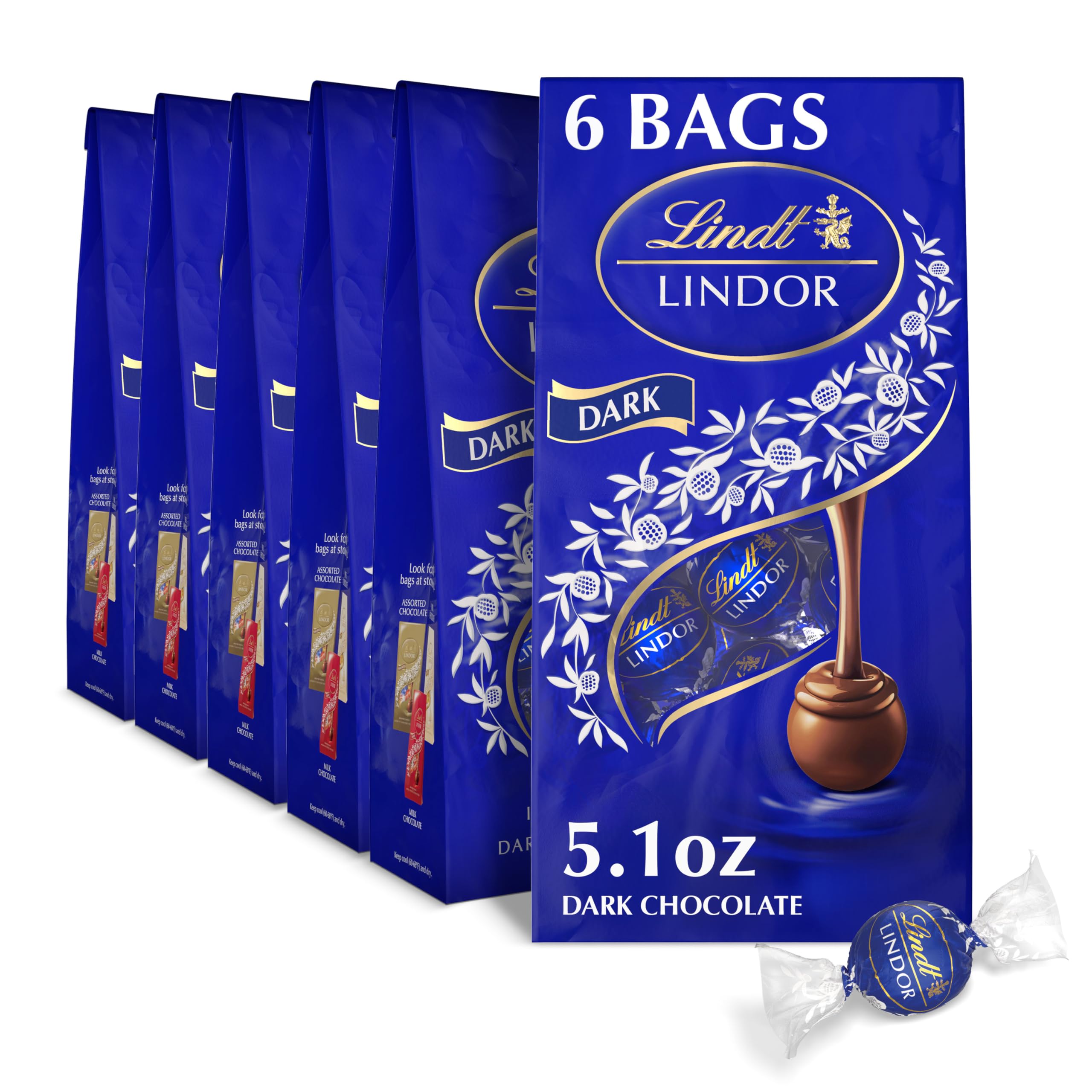 Lindt LINDOR dark truffles shell close-up showcases glossy shell and premium craftsmanship.