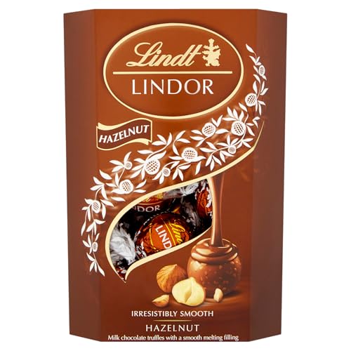 Lindt Lindor Hazelnut 200g open pack emphasizes creamy hazelnut center