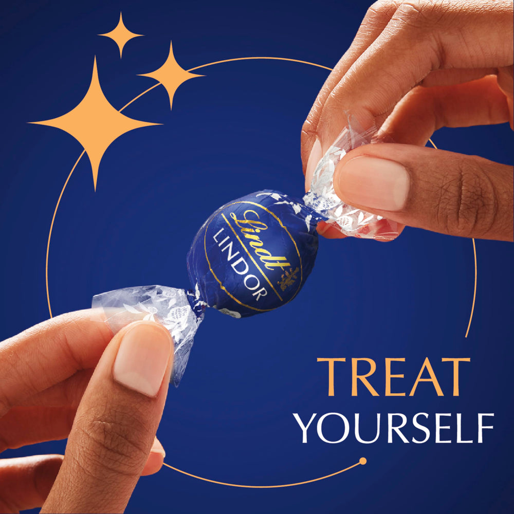 Close-up of melt-in-mouth moment with Lindt LINDOR dark chocolate