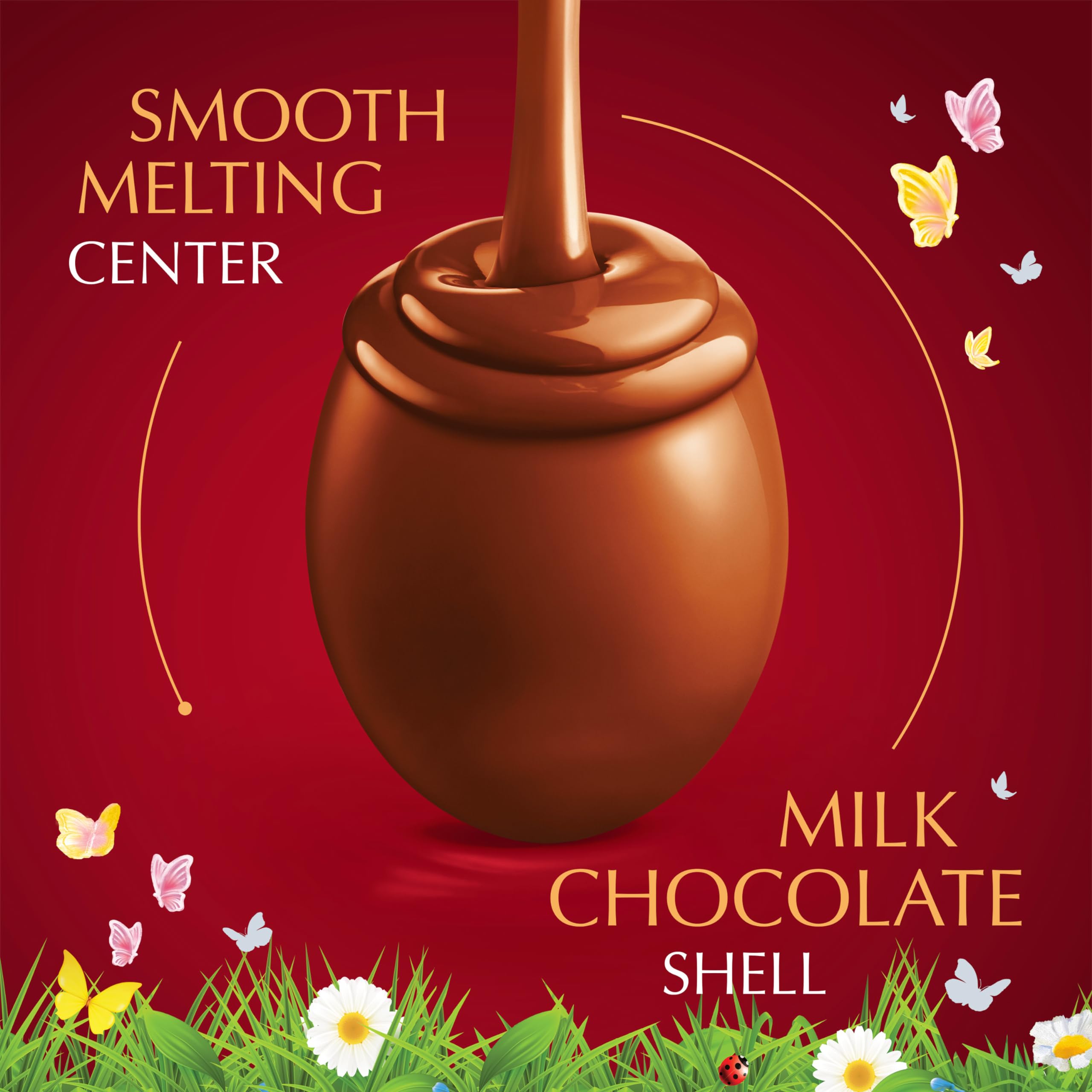 Lindt LINDOR Milk Chocolate Truffle Eggs wrapped in red foil, premium gift appeal.