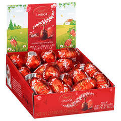 Lindt LINDOR Milk Chocolate Truffle Eggs in red foil wrapper, ideal Easter basket filler.
