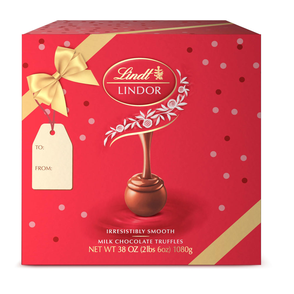 Lindt LINDOR 38-ounce box showcases premium chocolate craftsmanship and ingredients
