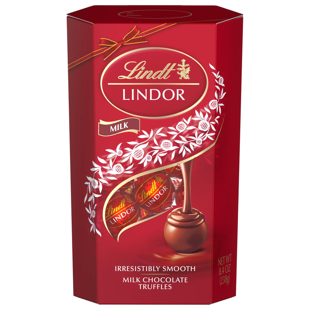 Lindt LINDOR box top view showcasing elegant chocolate collection