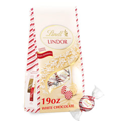 Lindt Lindor Peppermint White Chocolate Truffles bag with festive packaging, ideal for gifting.