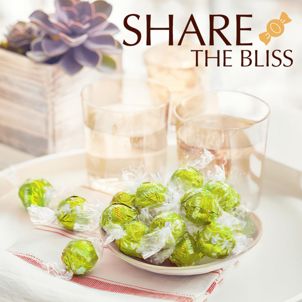 Lindt Lindor Pistachio Milk Chocolate Truffles melt-in-texture highlighted