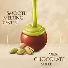 Close-up of Lindor pistachio milk chocolate shell showing smooth texture for premium indulgence.
