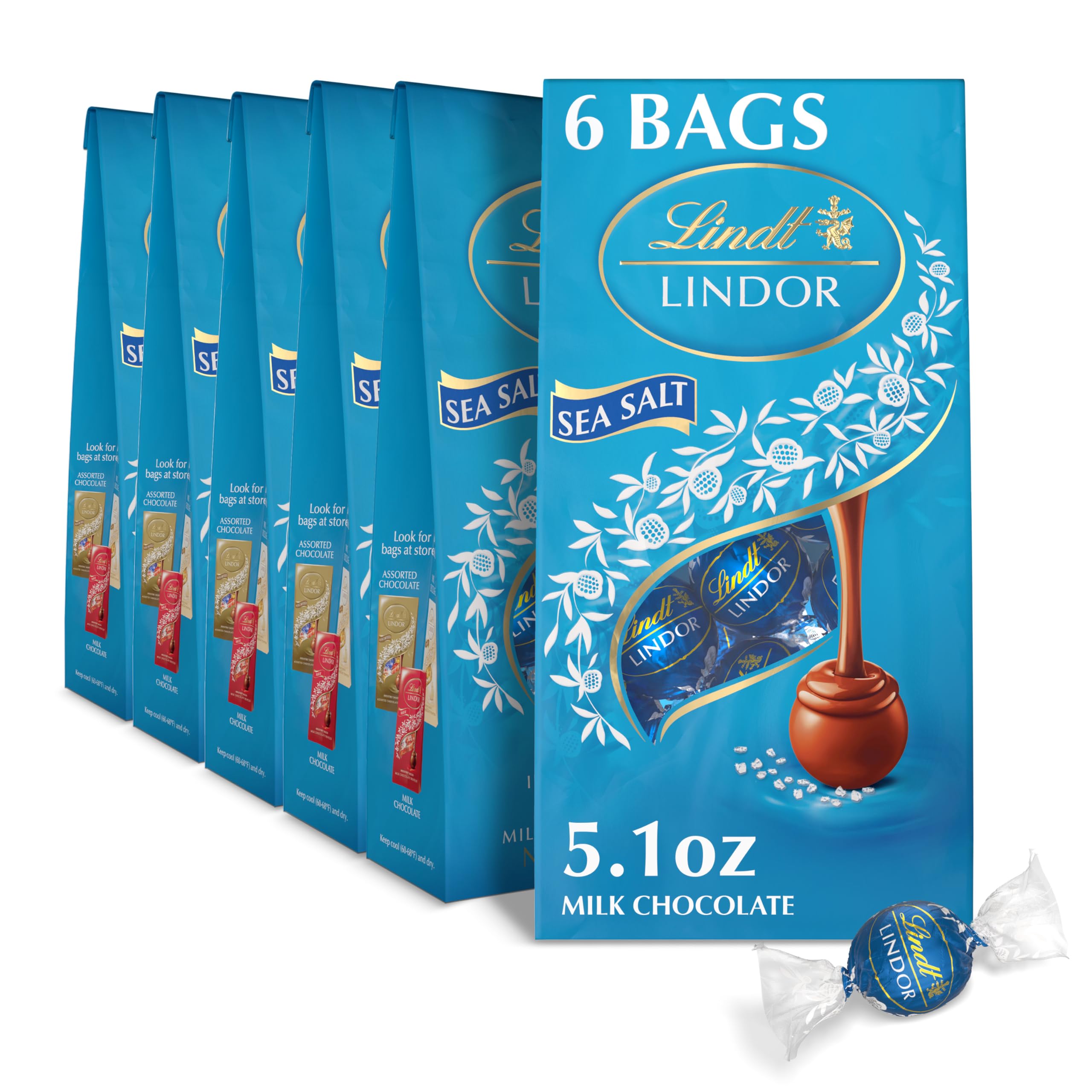 Lindt Lindor sea salt milk chocolate shell close-up showing smooth melt