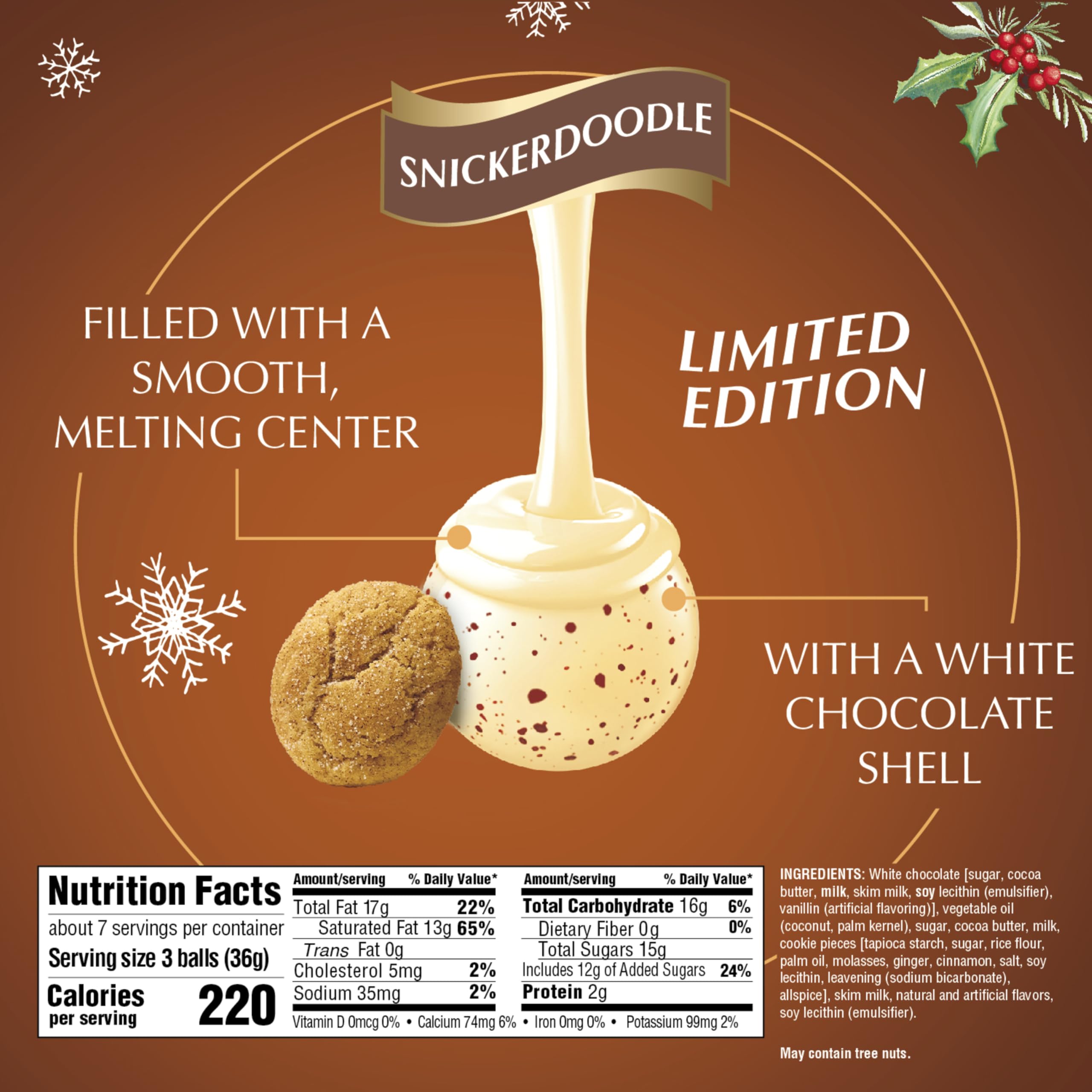 Lindt LINDOR Snickerdoodle center inside white chocolate shell, silky creaminess