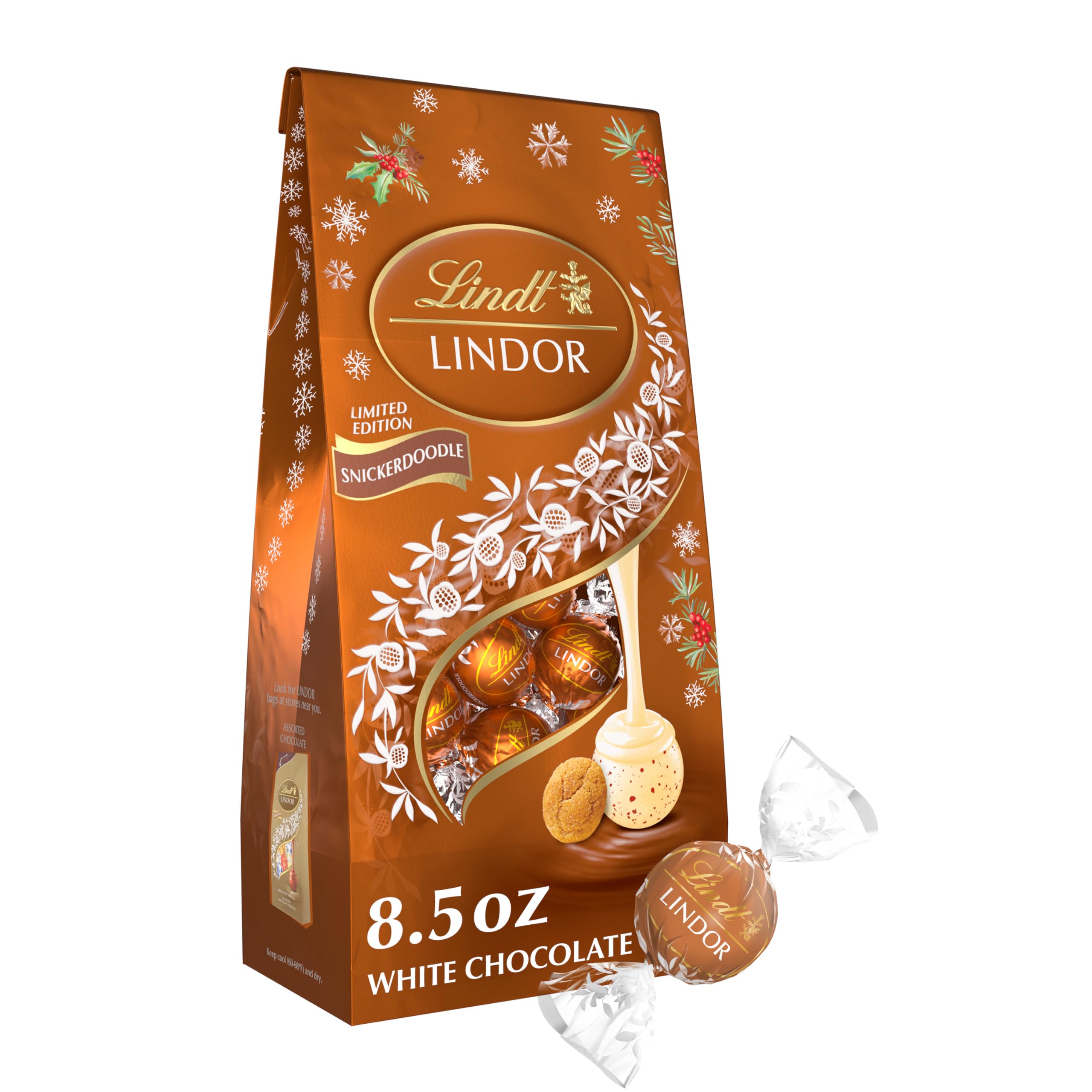 Lindt LINDOR Snickerdoodle truffles in festive holiday pack, ideal for gifting