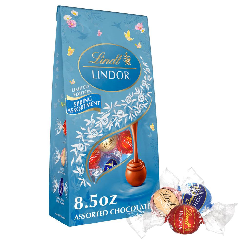 Lindt LINDOR Spring Truffles bag displaying assorted flavors for Easter gifting