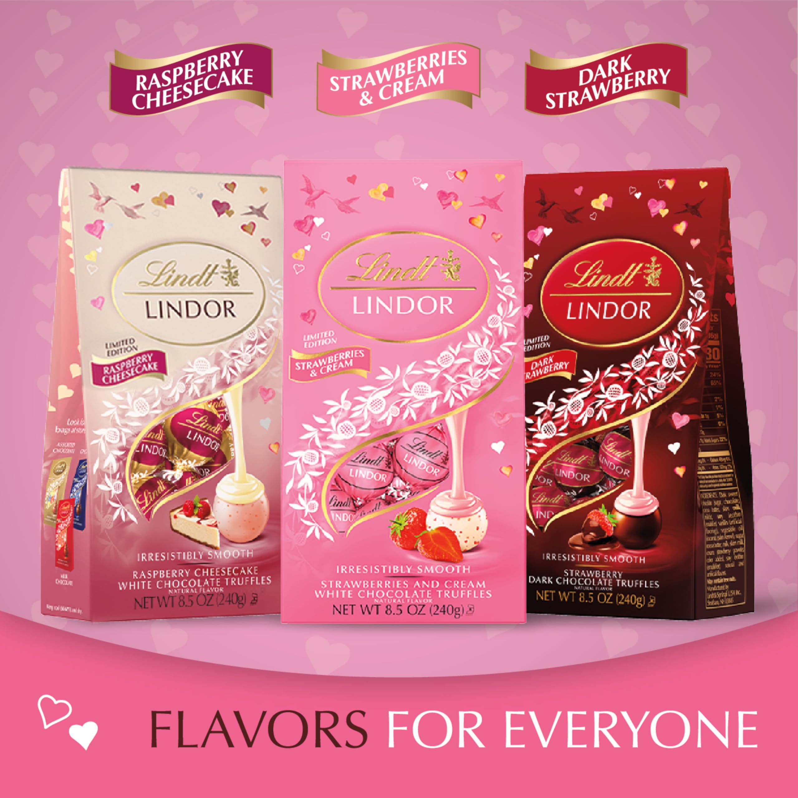 Valentine gift setup with Lindt LINDOR truffles and flowers.