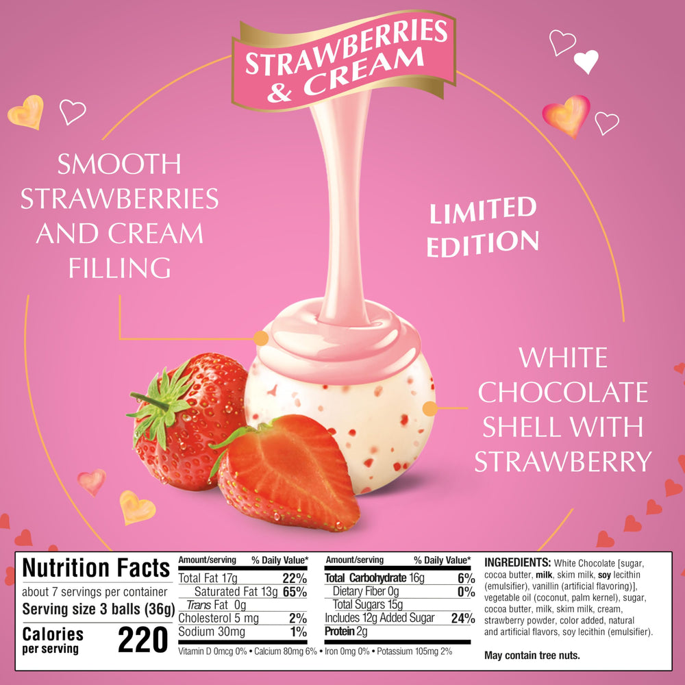 Lindt LINDOR pink gift bag with strawberries and cream truffles.
