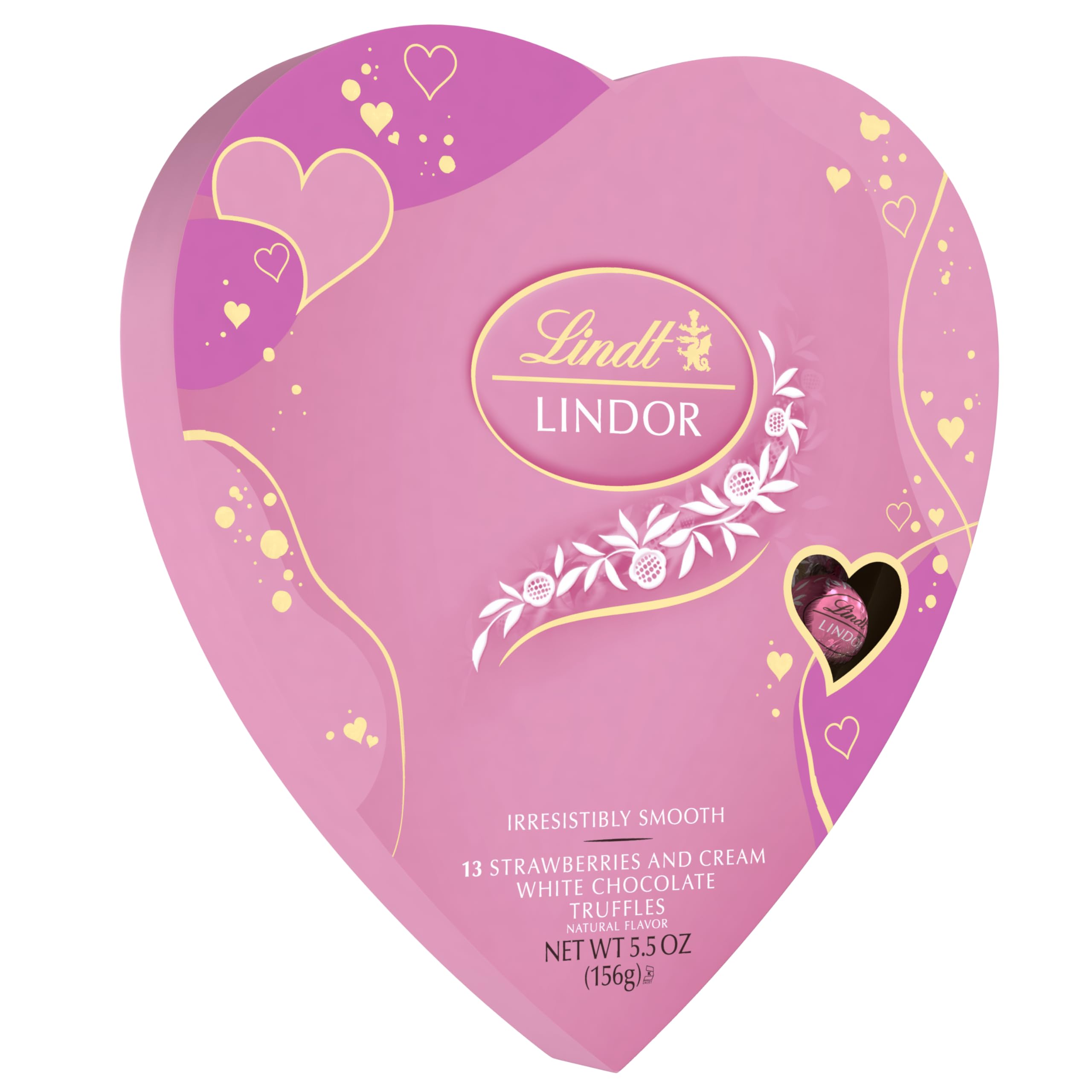 Lindt LINDOR strawberries and cream truffles in a gift-ready Valentine heart box
