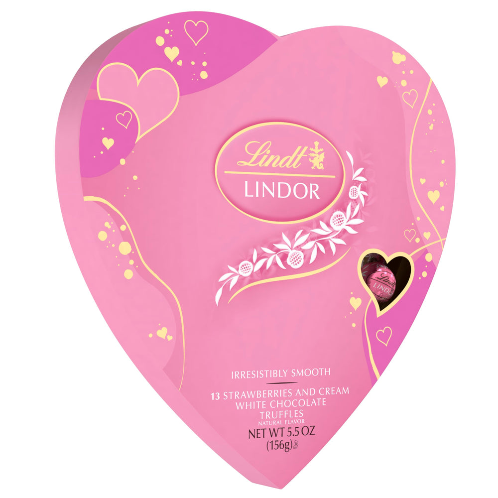 Lindt LINDOR strawberries and cream truffles in a gift-ready Valentine heart box