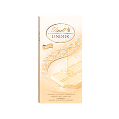 Lindt Lindor White Chocolate Bar 100g unwrapped showing silky melt for indulgence