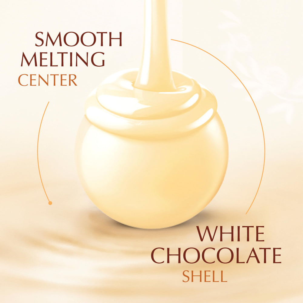 Lindt LINDOR White Chocolate Truffles center melt, smooth inner filling revealed