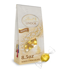Lindt LINDOR White Chocolate Truffles packfront, premium indulgence for any moment