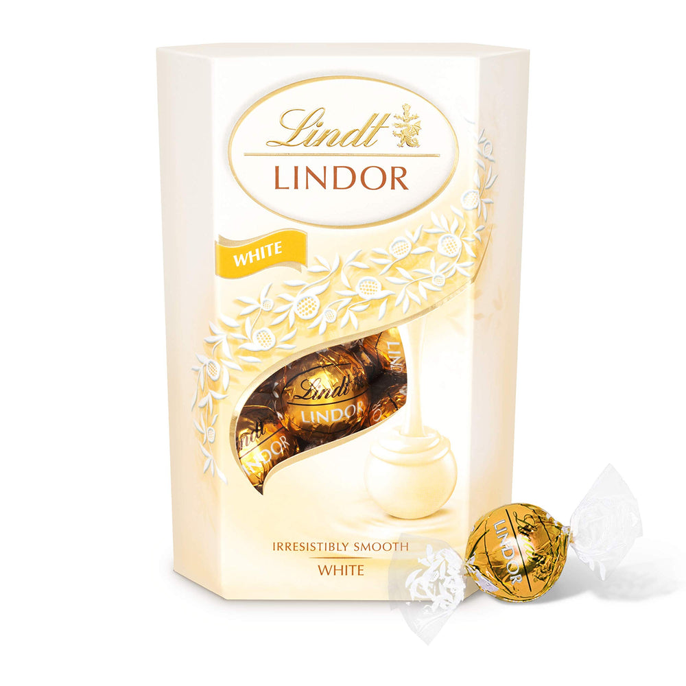 Lindt Lindor White Cornet 200g packaging open, perfect for gifting or tasting at gatherings