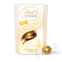 Lindt Lindor White Cornet 200g packaging open, perfect for gifting or tasting at gatherings