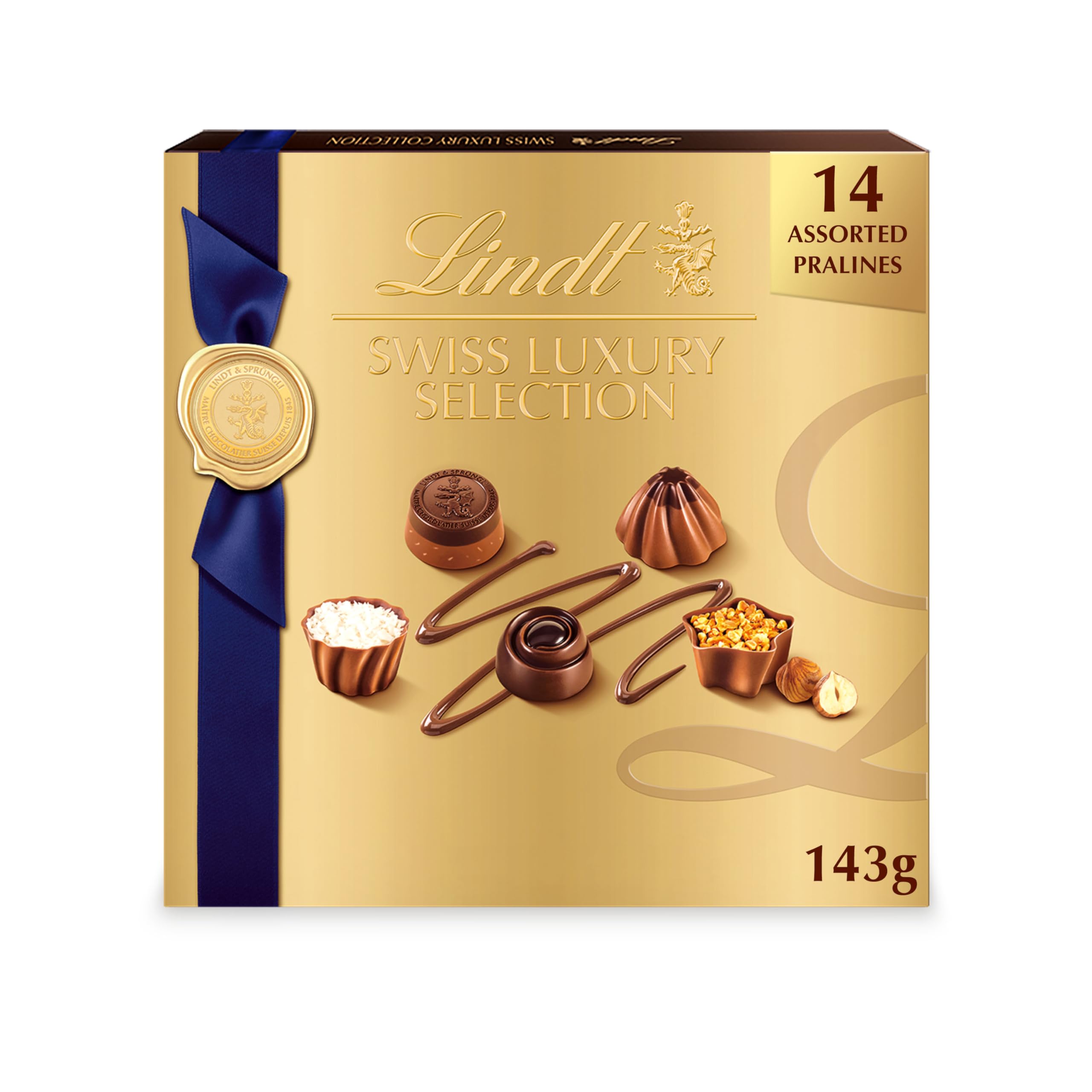 Lindt Swiss Luxury Selection gift box front view for premium gifting appeal