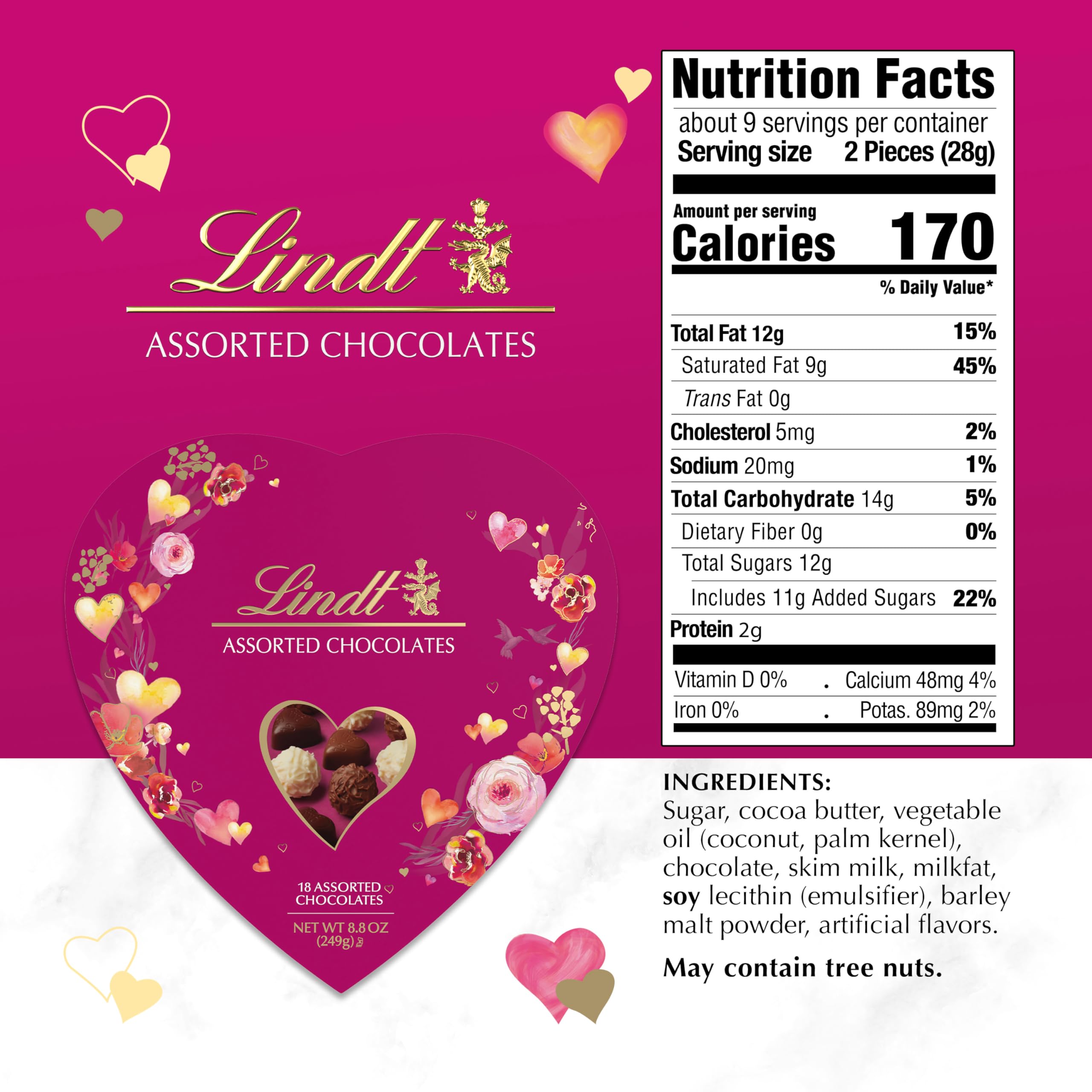 Lindt Valentine assortment featuring premium ingredients in bite sized chocolates for sharing
