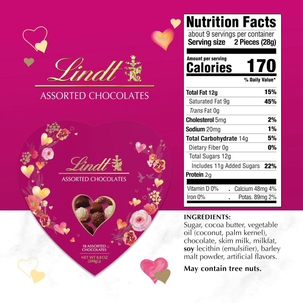 Lindt Valentine assortment featuring premium ingredients in bite sized chocolates for sharing
