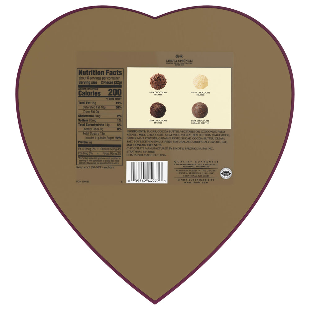 Twelve-piece assortment close-up reveals silky, rich chocolates