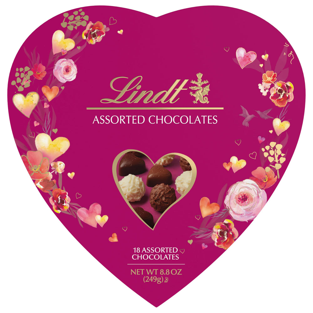 Lindt Valentine heart box on display with 19 assorted truffles for a romantic gift