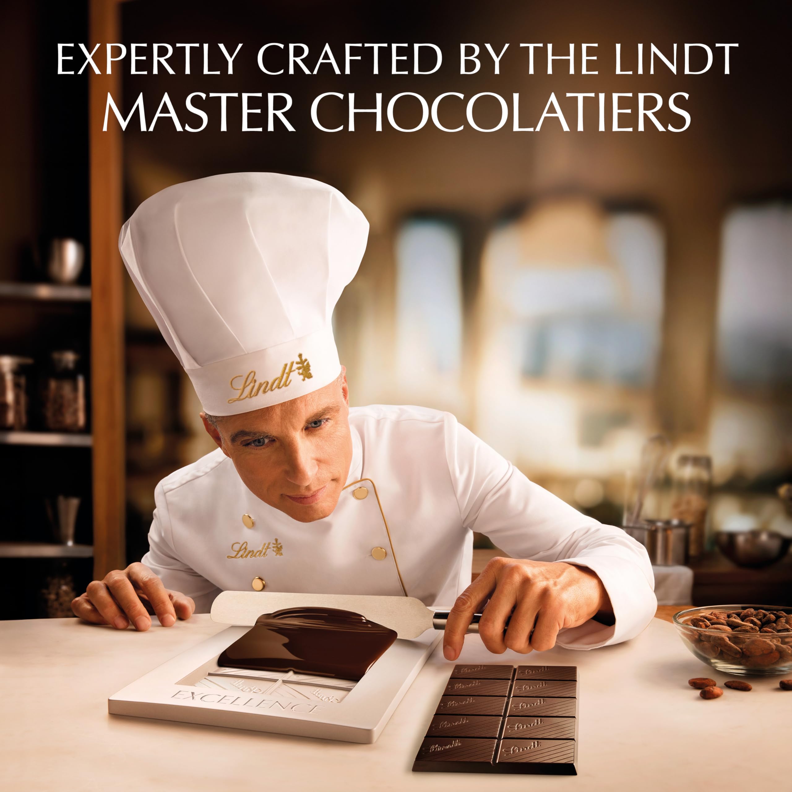 Wrapped Lindt EXCELLENCE Intense Orange bar on display in premium packaging.
