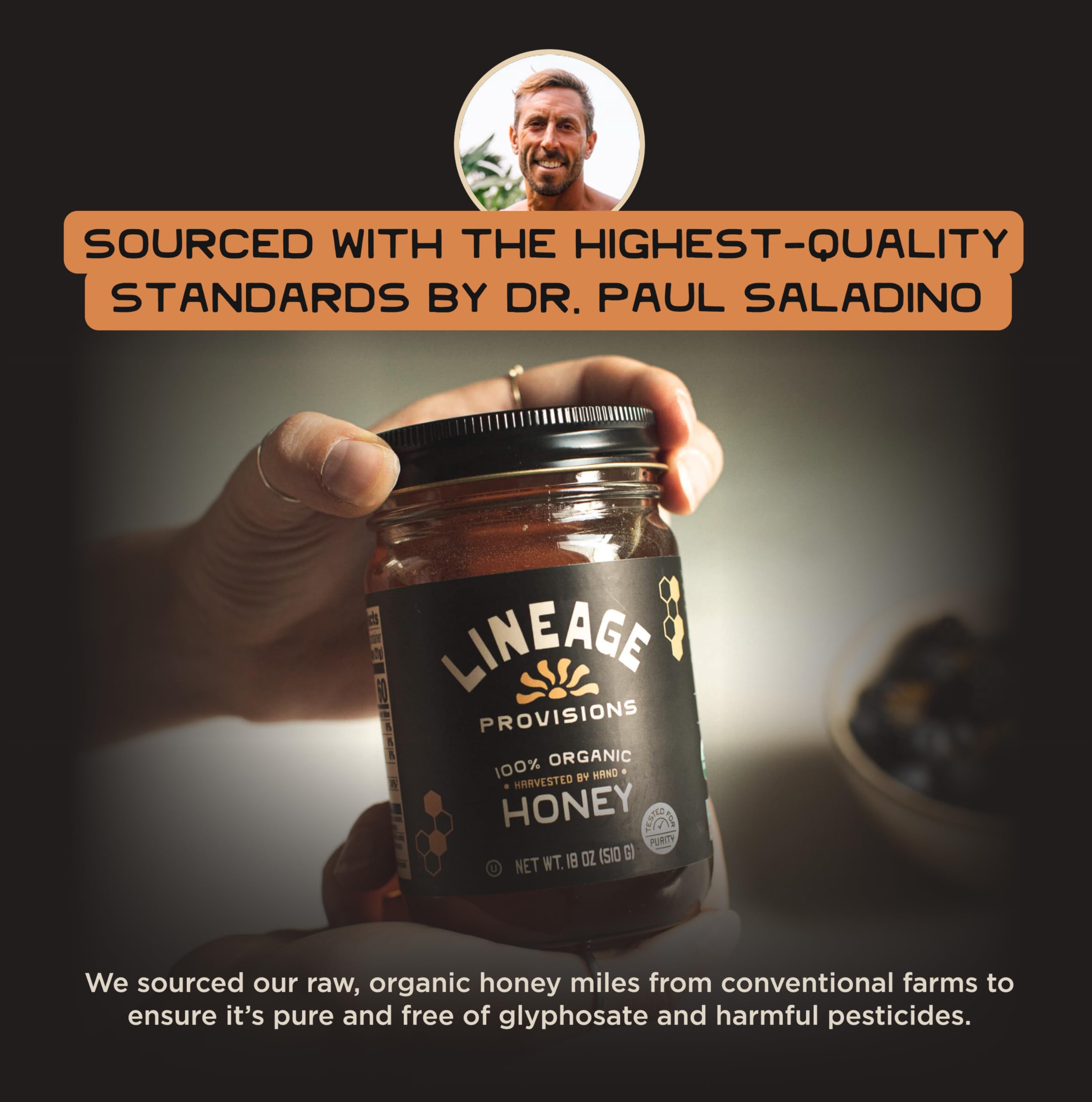 Lineage Provisions gluten-free and non GMO label on jar