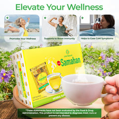 LINK SAMAHAN Tea packaging display emphasizes pure Sri Lankan herbs.