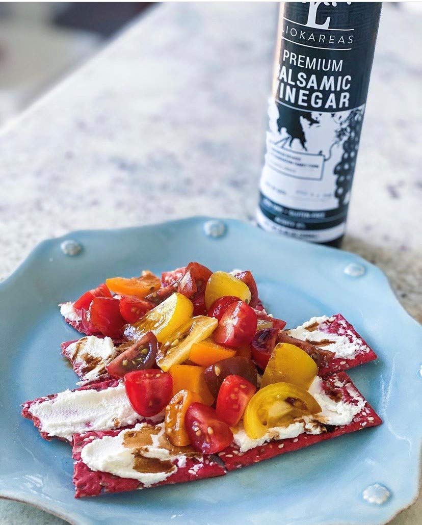 Liokareas balsamic with cheese and fruit pairing.
