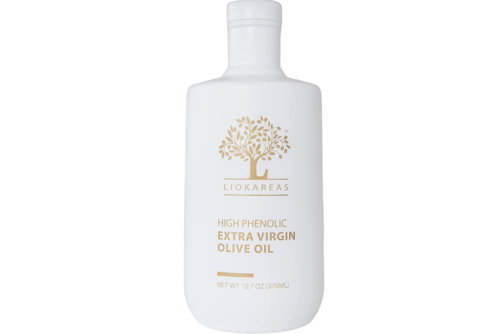 Liokareas Rx High Phenolic EVOO bottle front label highlights premium polyphenol content.