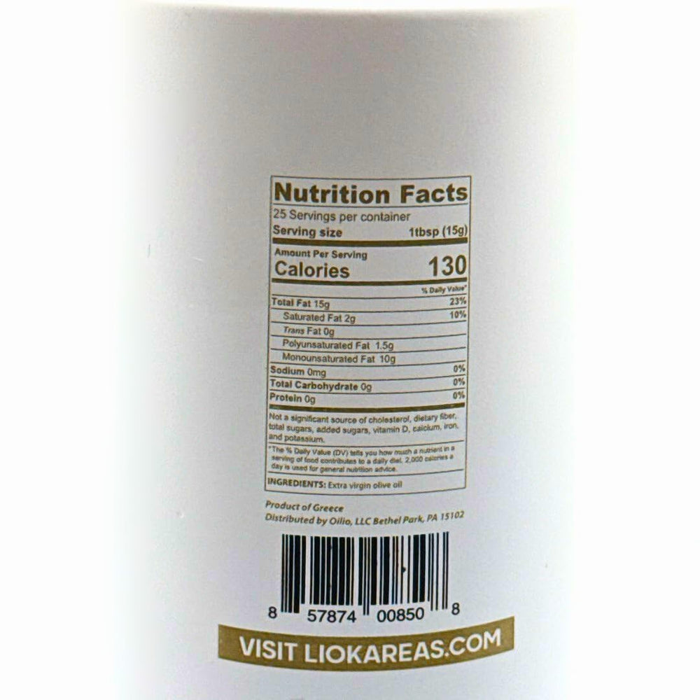 Liokareas Rx High Phenolic EVOO being poured, showing bold peppery Oleocanthal finish.