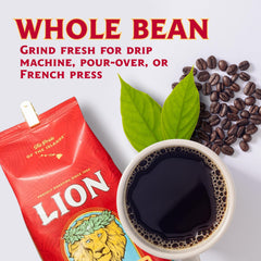 Lion Coffee premium Arabica beans add refined flavor and consistency.