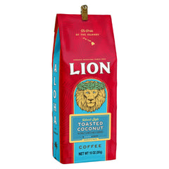 Lion Coffee front label showing toasted coconut flavor for everyday mornings