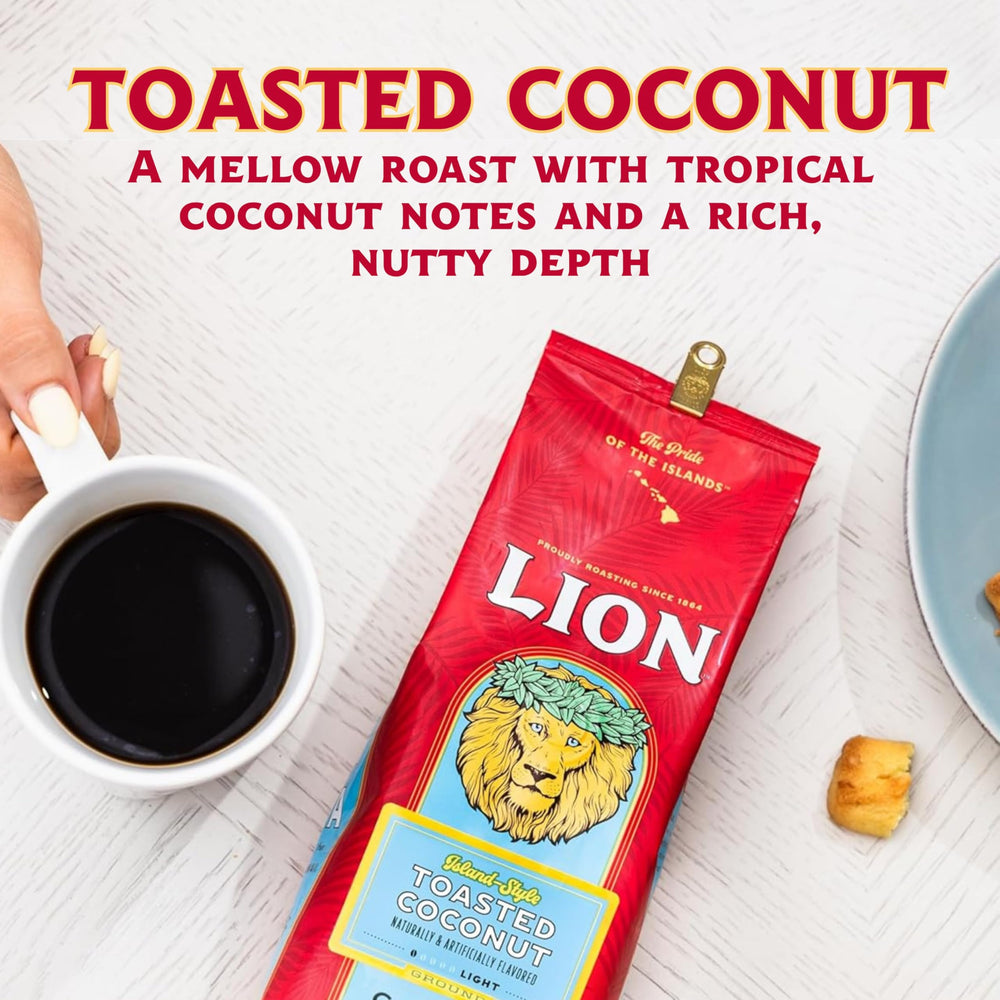 Lion Coffee being poured into a cup for a smooth tropical sip.