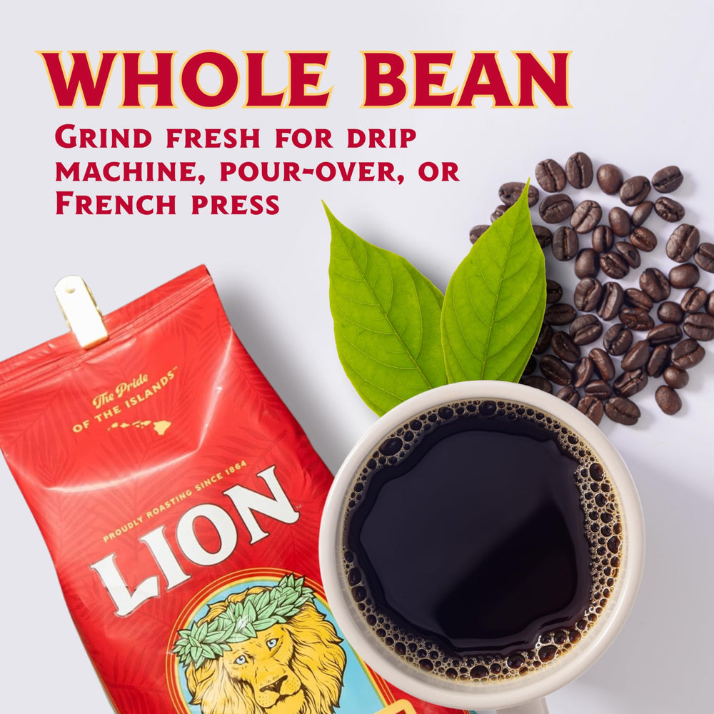 Lion Coffee premium Arabica beans roasted to balance flavor and aroma.