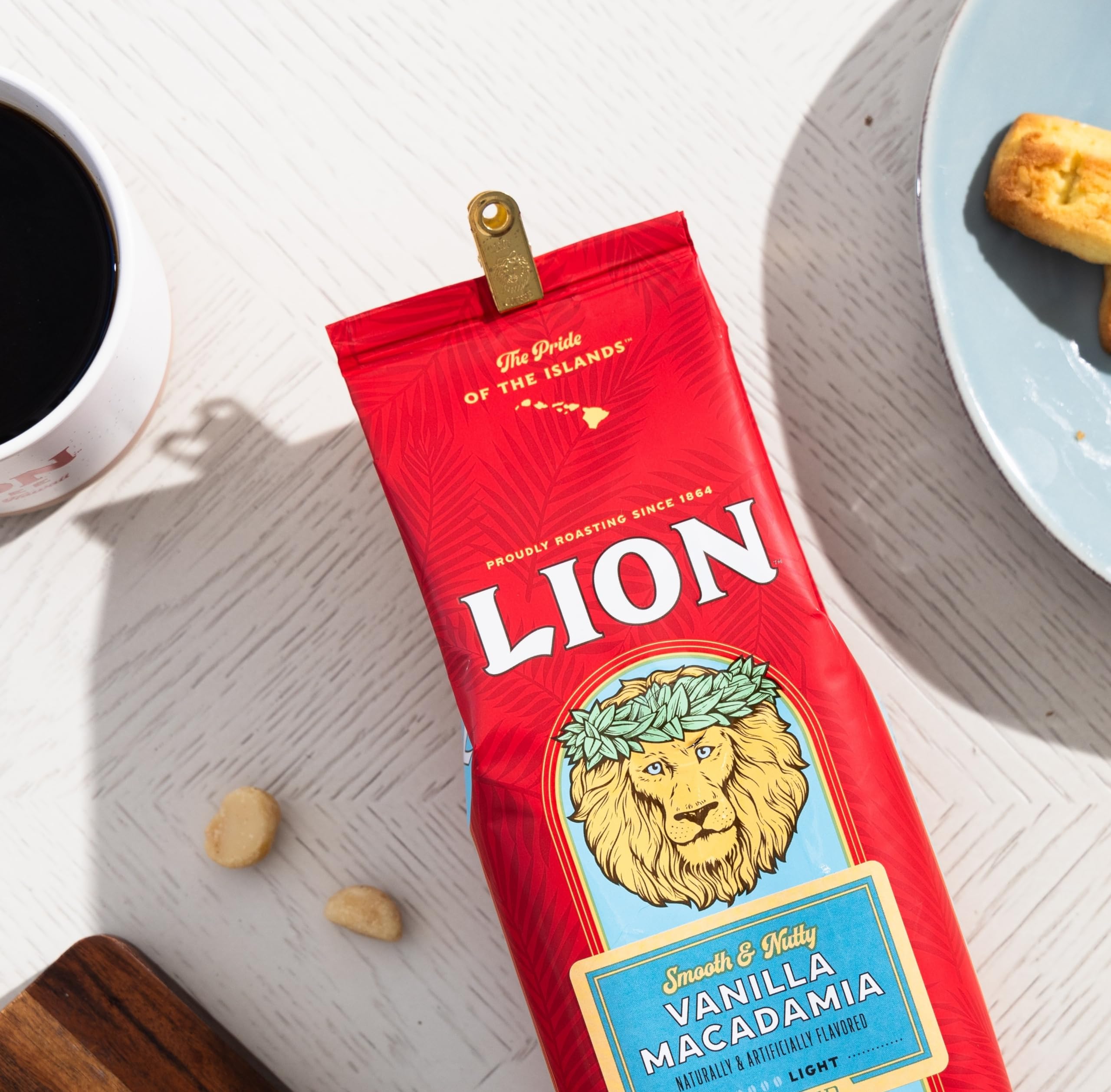 Lion Coffee Vanilla Macadamia 10oz bag front for convenient daily use
