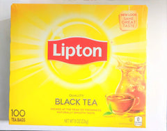 Lipton Black Tea Bags 100-count, front view, ideal for hot or iced tea.