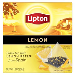 Lipton Black Tea Lemon pyramid tea bag ready for a refreshing morning cup.