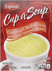 Lipton Cup-a-Soup Cream of Chicken noodles swirl in creamy broth