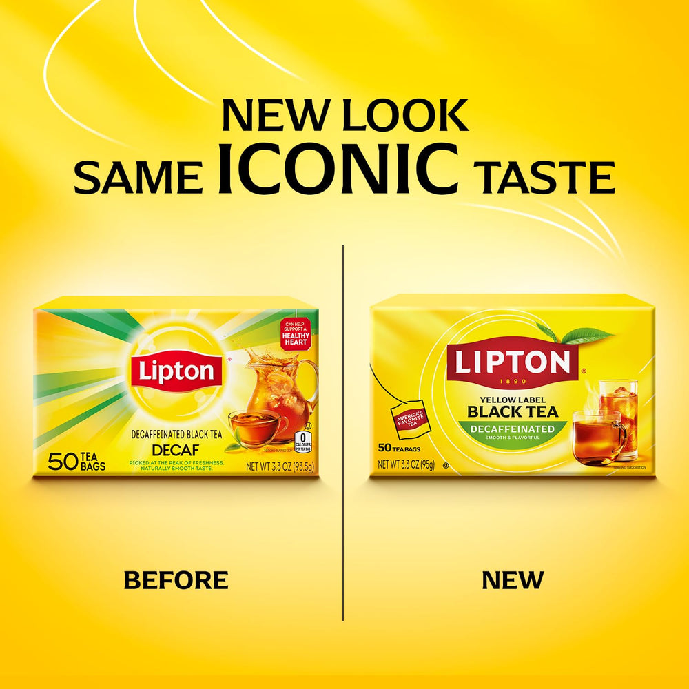 Lipton Decaf Black Tea Bags foil-wrapped sachets preserve aroma.