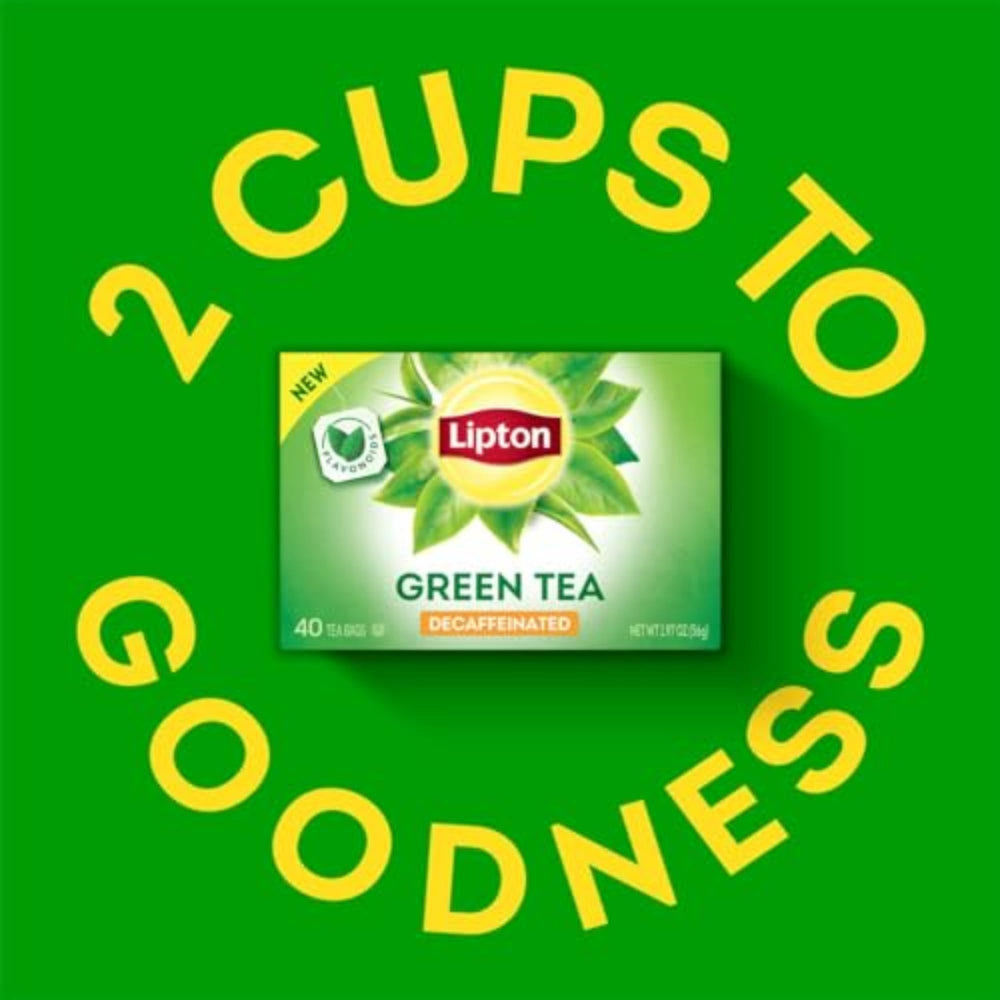 Lipton Decaf Green Tea Bags steaming over a mug with mellow woody notes