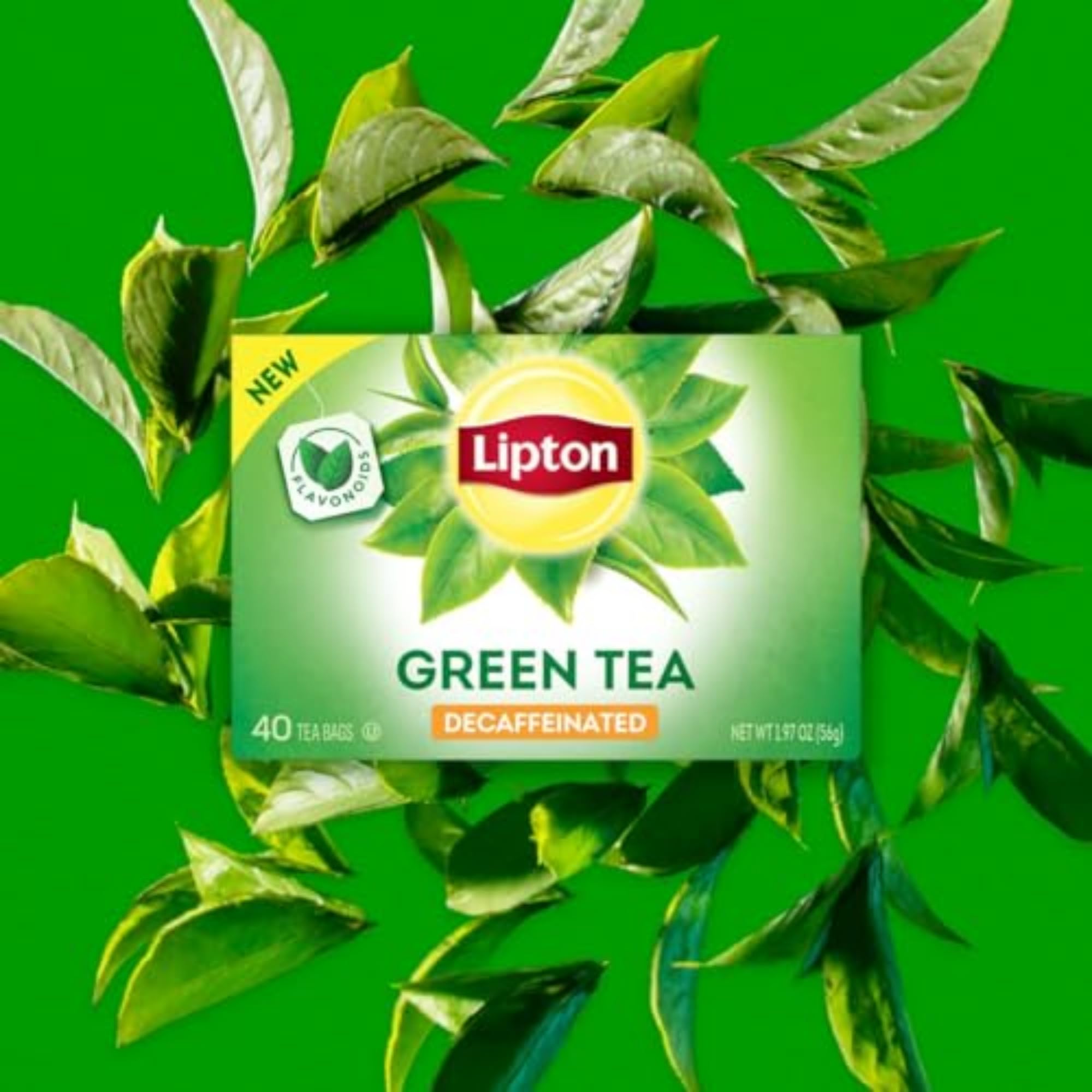 Lipton Decaf Green Tea Bags being poured into a cup for hot tea